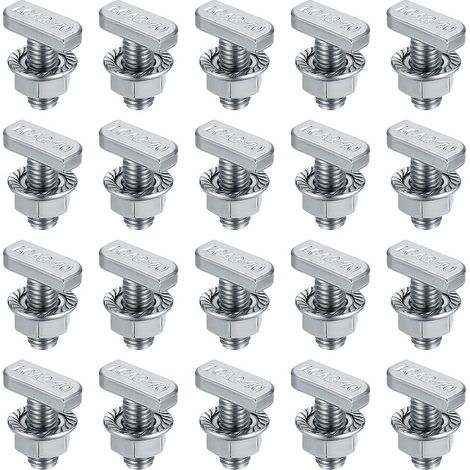 Boulons à fente T, vis à tête de marteau T, 20 PC boulons à fente T avec 20 PC écrous à bride hexagonale pour profil en aluminium, Panneaux solaires photovoltaïques, M10 x 30mm