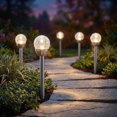 5x LED Außenleuchte Steckleuchte Gartenleuchte IP44 Silber Edelstahl H 24,5 cm (1/5)