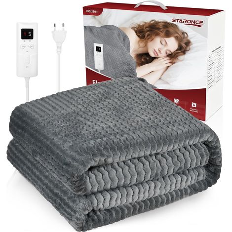 Couverture Chauffante Électrique 180x130cm – Plaid Chauffant avec 9 niveaux de température, Arrêt Automatique 5 Heures - Douce en Flanelle, Lavable en Machine - Pour Lit, Canapé, Bureau et Détente (1/5)