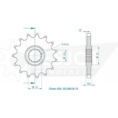 Pignon - 525 - 15 Dents - Made in Germany