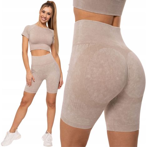 Leggings da ciclismo da donna a vita alta con effetto push-up, beige, Moraj, taglia L/XL (1/5)