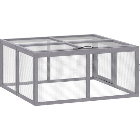 Conejera de exterior plegable 110 x 105 x 50 cm techo abatible asa integrada rústica contemporánea de madera gris 210008023 (1/5)