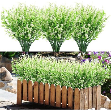 Artificial Plant Outdoor Decoration Artificial Flowers Deco 10 Bouquet Garden Modern Outdoor Artificial Flower Artificial Lavender Fake Indoor Plant Artificial Shrub (White) (1/5)