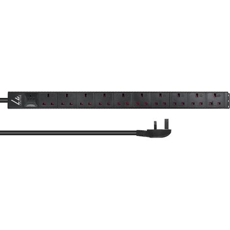 Lanview UK Rackmount-Steckdosenleiste, 1,4 HE, 13 A, 10 Steckdosen, 3 m Kabel, LVR-3MUK-SPD-UK10