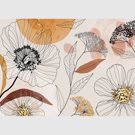 Papier peint intissé - Croquis de jardin bohème - 375x270 cm