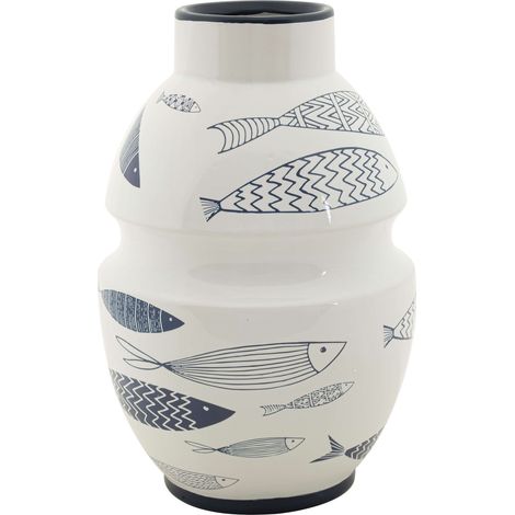 Vase Cosmo, Motifs avec Poissons, Blanc, Structure Bleue, Diamètre 7,5 cm (1/5)
