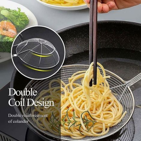 Écumoire Acier Inoxydable, Poignée Longue, Pour Pâtes, Spaghettis, Nouilles, (Diamètre : 20 cm, Longueur Totale : 45 cm). (1/4)