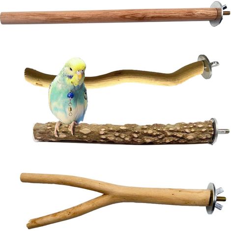 Perchoir pour Oiseaux en Bois Naturel 4 Pièces Support de Cage pour Perruche Canari Perroquet (1/4)