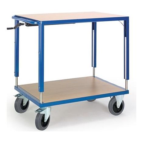 Tischwagen 2 Ladeflächen L1090xB700mm enzianblau Trgf.400 kg höhenv.ROLLCART (1/2)