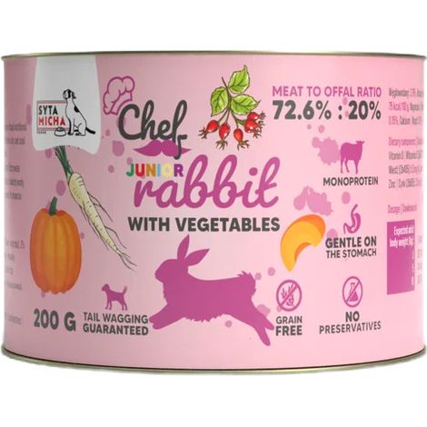 Cibo umido per cani Syta Micha Chef Junior Mono Coniglio Verdure 200g