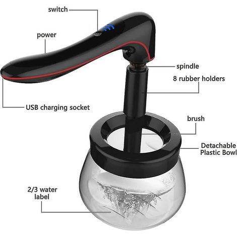 1 Nettoyeur et séchoir électrique, chargement USB, 3 modes, 6 embouts, pour pinceaux de maquillage (1/5)