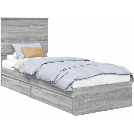 Storage Bed with Drawer Grey Sonoma 75 x 190 cm Engineered Wood vidaXL