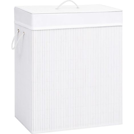 Bambus-Wäschekorb mit 2 Fächern Weiß 100 L