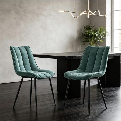Lot de 2 chaises de salle à manger en velours bleu-vert, pieds métal OKMYHOME (1/5)