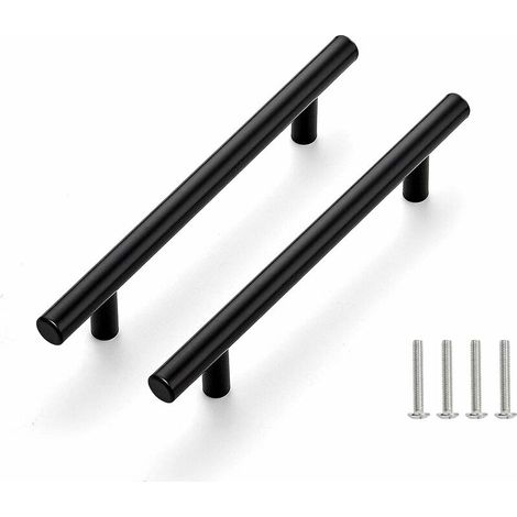 2 Stück schwarze Türknöpfe aus Edelstahl, Möbelgriffe mit Schrauben für Schubladen, Schränke, Küche, Wohnkultur, Loch-zu-Loch-Abstand 128 mm (1/5)