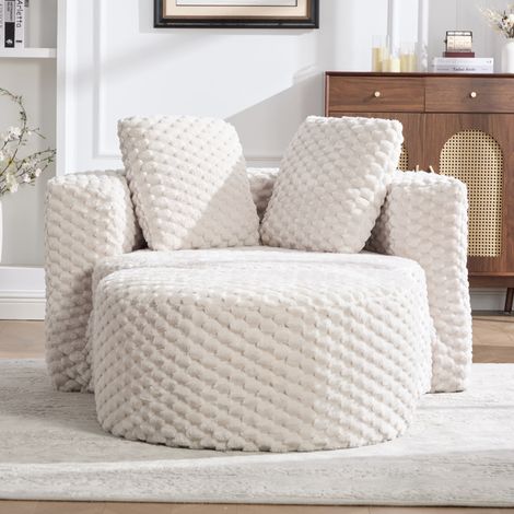 Fauteuil avec repose-pieds en tissu beige OKMYHOME (1/5)