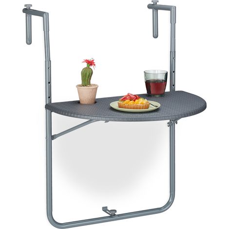 Relaxdays Balkonhängetisch klappbar, BxT: 59,5 x 63 cm, 3-fach höhenverstellbar, 2 Getränkehalter, Geländertisch, grau