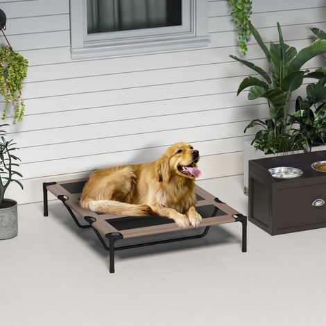 Cama Elevada para Perros Gatos Portátil Cama para Mascotas con Zona de Malla Transpirable y Tela Oxford para Interior Exterior 122x92x23 cm Café (1/5)