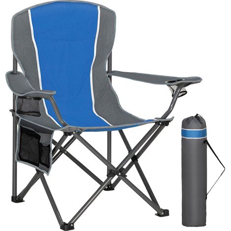 Chaise Pliante Camping 160KG, Chaise de Camping Pliable Portable Surdimensionnée Chaise Pliante Exterieur et Interieur Fauteuil Camping Chaise de Peche Bleu-Noir