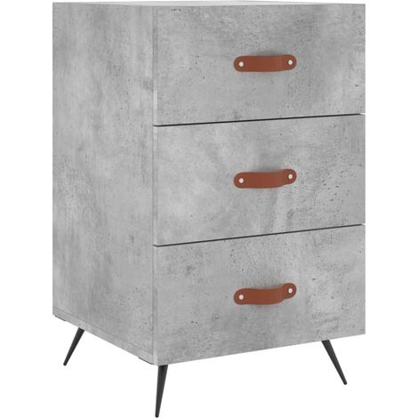 Mesita de noche con 3 cajones 40 x 40 x 66 cm madera contrachapada gris y hierro DEC034031