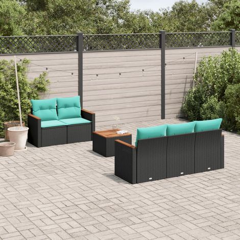 6-teiliges Gartensofa-Set mit Kissen, schwarzes Polyrattan (1/5)