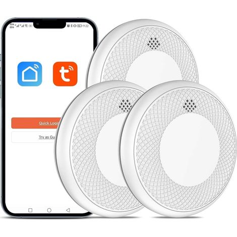 Détecteur de fumée Wi-Fi Intelligent, Batterie de 10 Ans avec Notification d'App, Fonction silencieuse et Auto-Test, Conforme à la Norme en 14604 (Compatible avec l'App)-3 pièces (1/5)