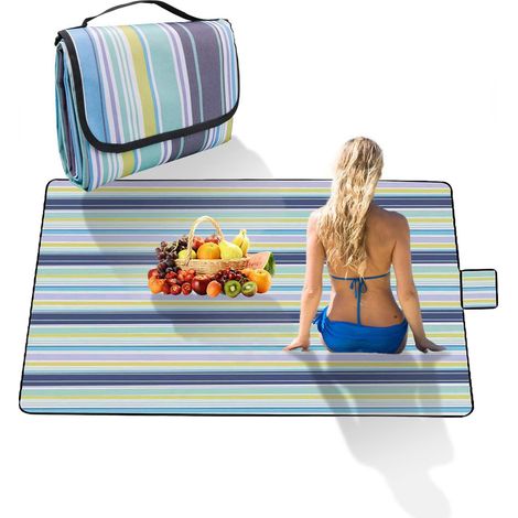 Nappe de pique-nique imperméable 150x80cm, tapis de camping en tissu Oxford 600D avec couche PVC, natte de sol pour voyage, randonnée et pique-nique, bleu (1/5)