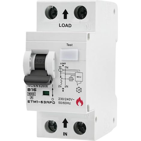 Disjoncteur 16A 1P+N 6kA B16 AFDD Disjoncteur de défaut d'arc Disjoncteur Miniature MCB avec Protection contre les défauts d'arc, les surcharges et les courts-circuits ETM1-63AFD B16 (1/5)