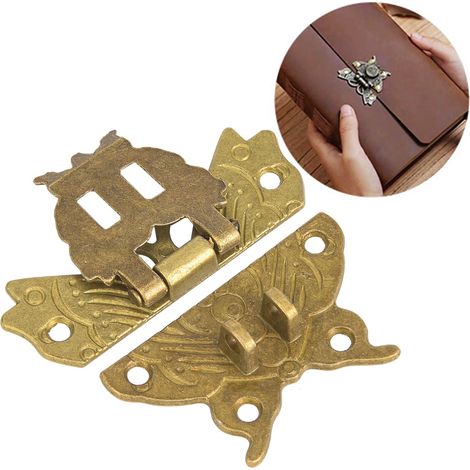 Lot de 2 loquets à moraillon en alliage de zinc, en forme de papillon, couleur bronze, pour coffret ou boîte. (1/5)