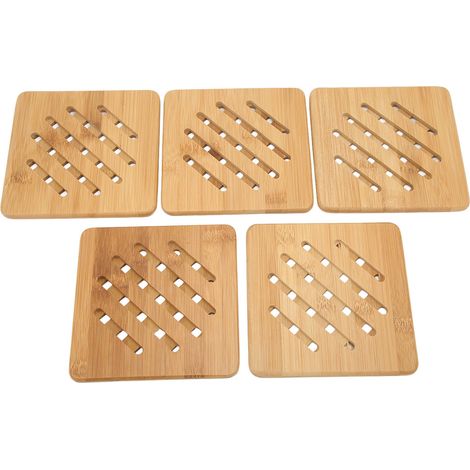 5 Dessous de Plat en Bambou Isolants, Anti-Chaleur pour Poêle et Casserole - Lot de 5, 15x15 cm (1/5)