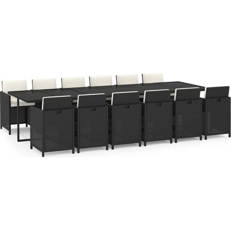 Maison Exclusive - 13-tlg. Garten-Essgruppe mit Kissen Poly Ratta