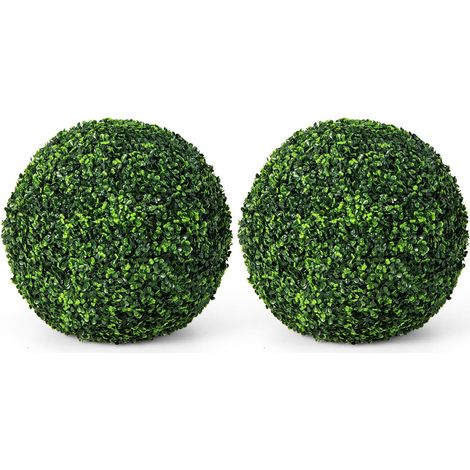 COSTWAY Planta Artificial de Bolas Topiarias de 2 Piezas, Bola de Boj de Imitación de 48 cm, Esferas Decorativas Resistente a UV, Planta de Bola Decorativa para Porches, Balcones, Bodas, y Jardines (1/5)