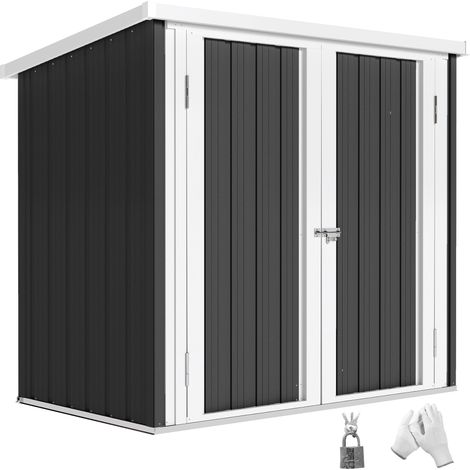 Casetta da giardino grande spazio di archiviazione esterno 147 x 86 x 134 cm doppia porta sicura tetto inclinato industriale in acciaio nero 210004183