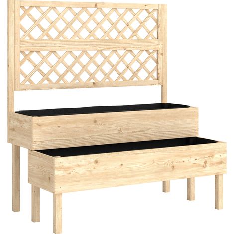Jardinière à deux niveaux avec treillis et bac à fleurs en tissu non tissé, 108 x 62 x 120 cm, aspect bois. (1/5)