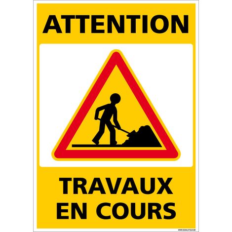 Autocollants de Signalisation Souple – Panneaux de Signalisation Autocollants – Plusieurs tailles au choix – Signalisation Française - Attention, travaux en cours - 210 x 300 mm