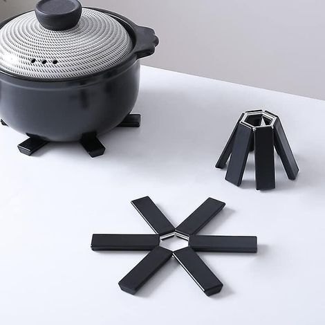 ZVD Lot de 3 dessous de plat pliables pour plats chauds, noir (1/4)
