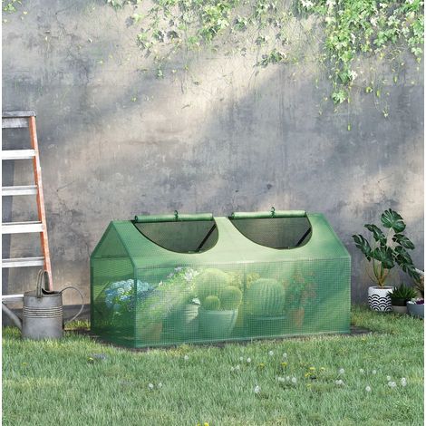 Mini invernadero (120x60x60 cm), ventanas enrollables, cubierta protectora, acero, verde (1/5)