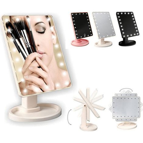 TrAdE Shop Traesio - Specchio Trucco Luci 16 Led Girevole 360° Gradi Make Up Large Mirror -