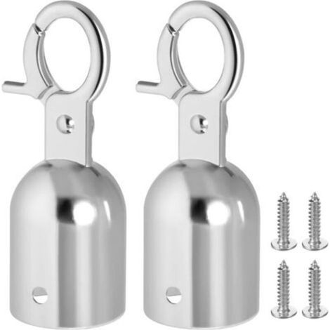 Embouts de corde avec mousqueton - PZCC - 7,6 x 2,8 cm - Acier inoxydable anti-rouille - Lot de 2 - Argenté (1/5)