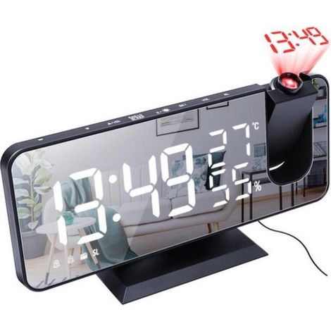 Radio-réveil numérique - Noir - Horloge LED numérique - Réveil numérique - Réveil pour enfants - Radio-réveil avec projection - Radio-réveil (1/5)