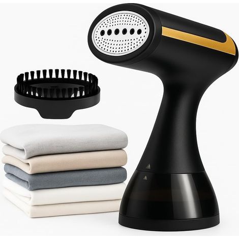 Défroisseur Vapeur Portable 1500W – Réservoir 300ml – Chauffe Rapide & Compact – Défroisseur à Main Puissant pour Vêtements, Chemises, Robes, Rideaux – Idéal Voyage et Maison – Noir & Doré (1/5)