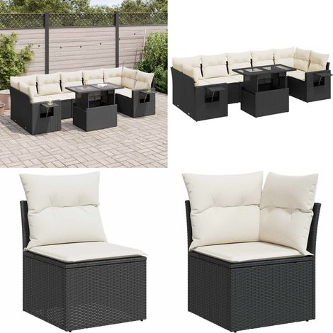 vidaXL Salon de jardin 8 pcs avec coussins noir résine tressée (1/5)
