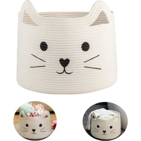 Panier À Linge - Boîte De Rangement En Corde 100 % Coton - Motif Chat - 25 X 18 Cm - 1 Pièce (1/4)