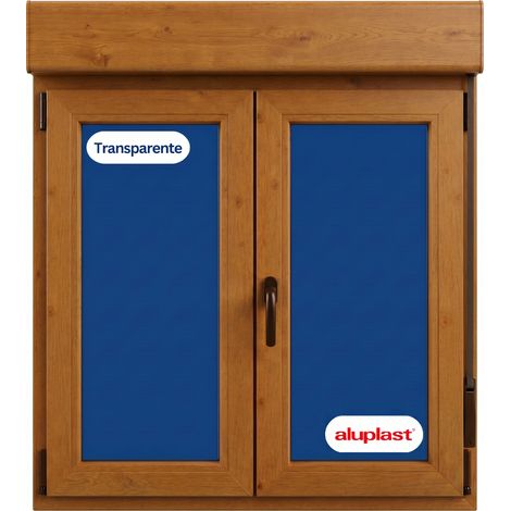 Ventana PVC Reforzado 1000x1155 2 Hojas Roble Dorado Oscilobatiente Transparente Persiana (1/2)