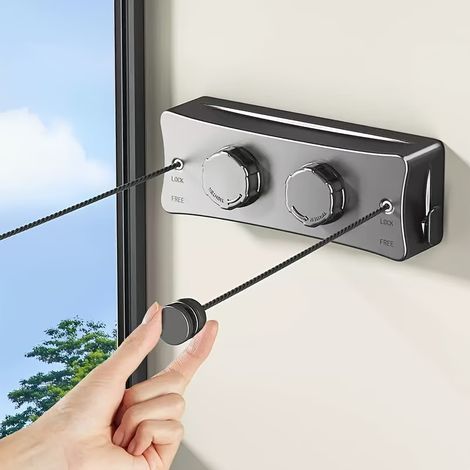 Corde à linge extensible en acier inoxydable – 5,09 m, installation sans perçage, usage intérieur et extérieur, robuste et gain de place (1/4)