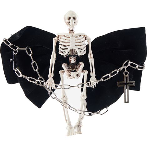 Punk-Gothic-Haarspange mit Totenkopf und Schleife, Kreuzkette, Halloween-Ästhetik, Dunkel (1/5)