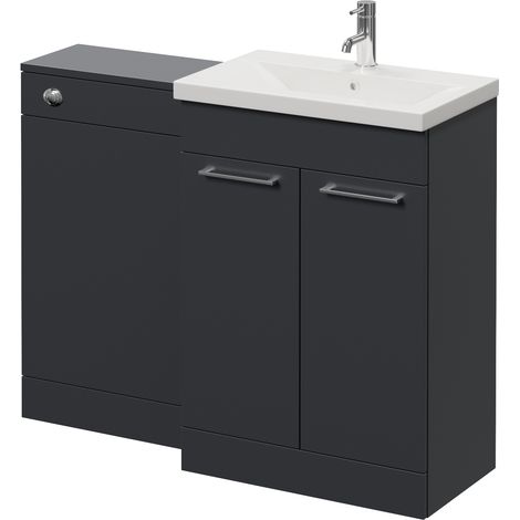 Napoli 390 Gloss Grey 1100mm 2 Door Vanity Unit Toilet Suite with Glide Basin - 1100mm - Chrome 160mm HandleWithout Kingston Toilet Pan