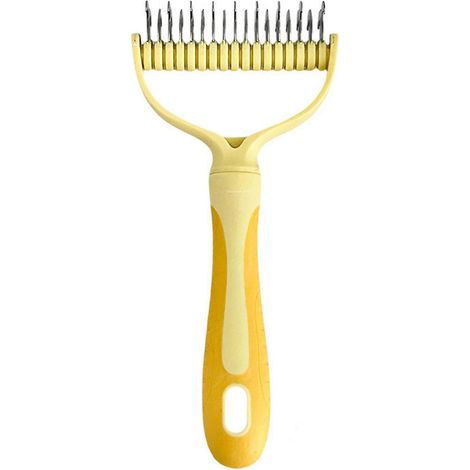 Peigne démêlant pour chiens et chats, nouveau peigne de toilettage pour animaux de compagnie 2026, peigne multifonctionnel à dents en V pour le démêlage à domicile, grande taille, tartrazine (1/5)