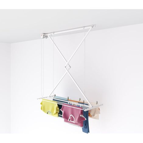 Étendoir de Plafond, séchoir à Linge Vertical rétractable, Repliable et Extensible pour intérieure et extérieure, étendoir pour Balcon (Blanc, 128 cm) (1/5)