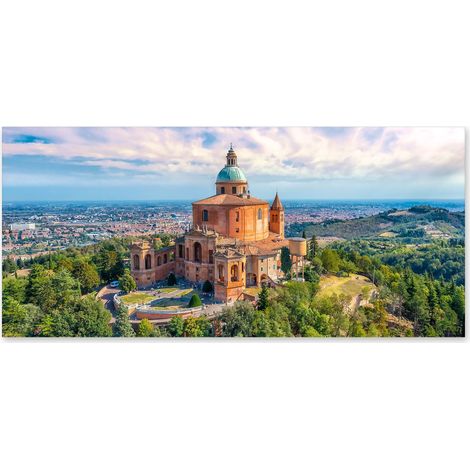 Lupia - Quadro moderno su Tela Canvas DEEP 65X143 cm, con paesaggi e localismi italiani, per casa, soggiorno, capezzale camera da letto, hotel, ufficio, BOLOGNA - SANTUARIO DI SAN LUCA (1/4)